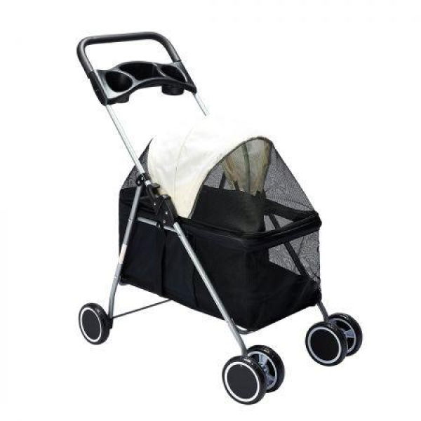 Large Pet Stroller Dog Cat Carrier Black