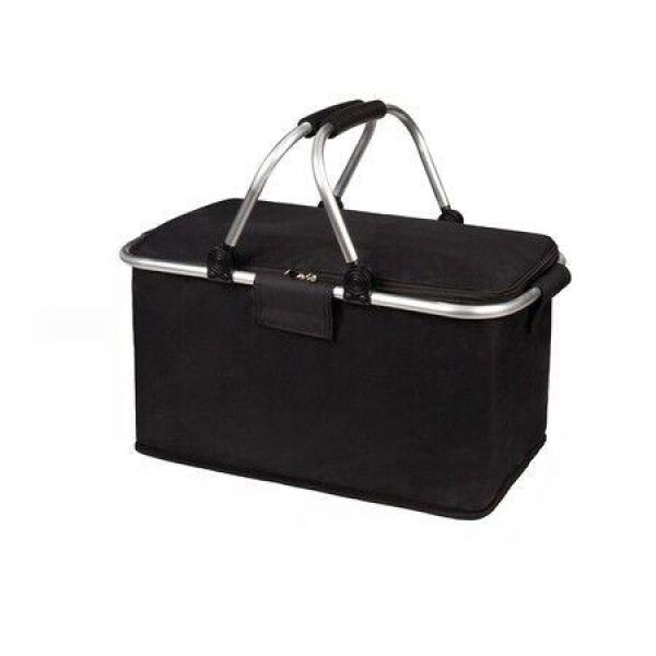 Large Picnic Basket,Leakproof Collapsible Portable Cooler Basket with Handle, Foldable Grocery Bag for Camping Outdoor Birthday Lunch Travel Black