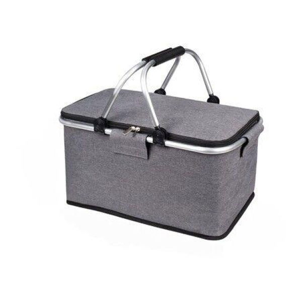 Large Picnic Basket,Leakproof Collapsible Portable Cooler Basket with Handle, Foldable Grocery Bag for Camping Outdoor Birthday Lunch Travel Col Grey