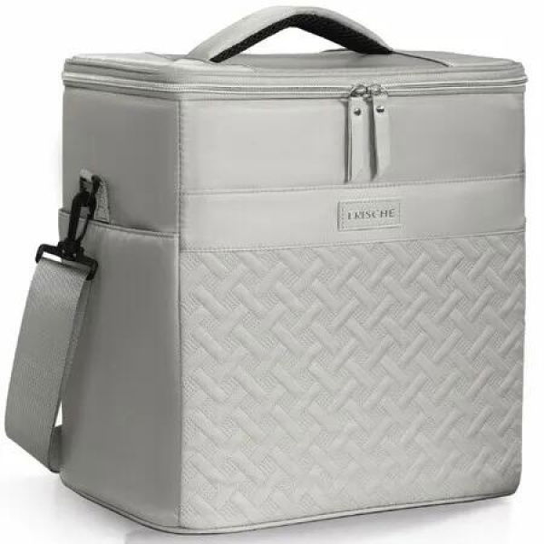 Large Reusable Lunch Tote Bag,21L Insulated Lunch Box With Adjustable Shoulder Strap,Leakproof Insulated Cooler Bag,Lunch Bag For Women Col Grey
