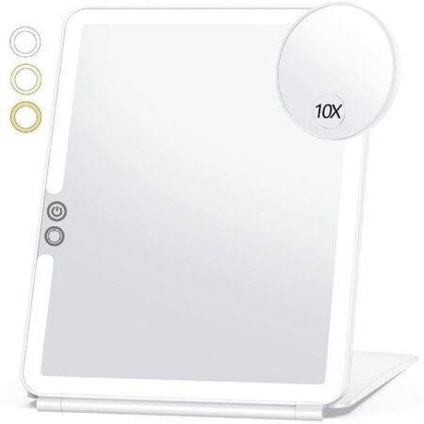 Large Travel Makeup Mirror with 10X Magnifying Mirror,Travel Lighted Makeup Mirror,Rechargeable 2000mAh Batteries,Portable Ultra Slim Vanity Mirror