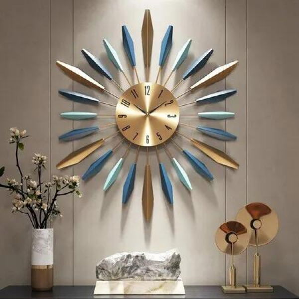 Large Wall Clock Metal Decorative, Mid Century Silent Non-Ticking Big Clocks, Modern Home Decorations for Living Room Office 22 inch
