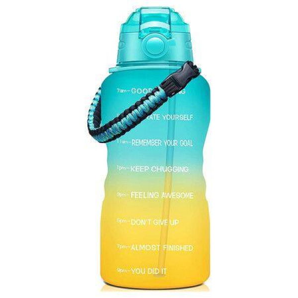 Large Water Bottle With Drawstring Handle And Removable Straw With Time Marker To Ensure You Drink Enough Water (Random Style)