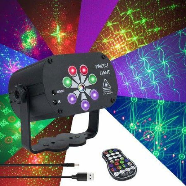 Laser Lights Music Activated 128 Patterns USB Power 8-Eyes Stage Laser Projector Light With Remote Control