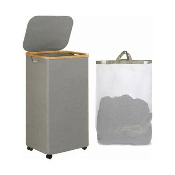 Laundry Basket With Wheels,110L Clothes Hamper For Laundry,Laundry Hamper With Lid And Inner Bag,For Laundry Room,Bedroom,Dormitory Storage,Grey
