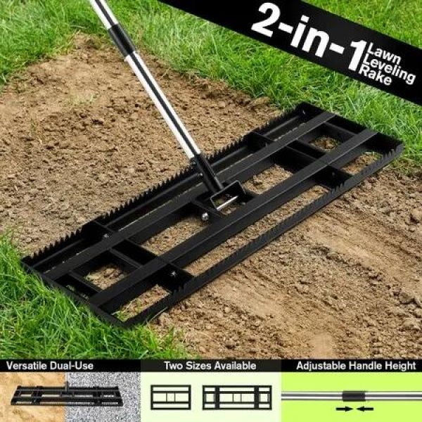 Lawn Leveling Rake Top Soil Spreader Leveller 76x26cm Base Ground Grass Sand Dirt Garden Level Tool Adjustable Handle 176cm Golf Landscape Farm Pasture