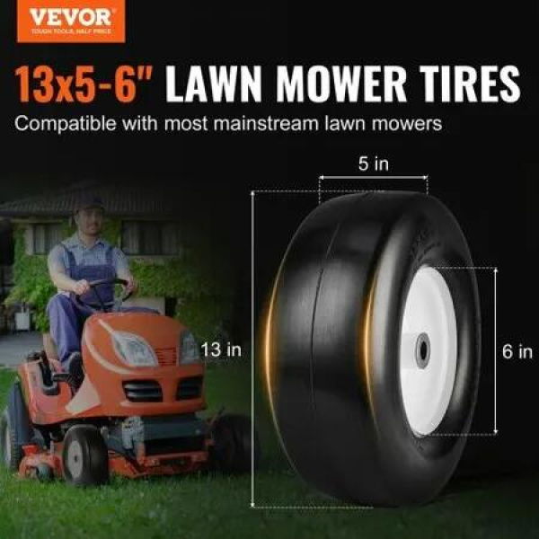 Lawn Mower Tires with Rim, 13x5-6' Tubeless Tractor Tires, 2-Pack Tire and Wheel Assembly, Flat-free PU Tires, 3.25'-5.9' Centered Hub, 3/4' Bushing Size, 20 PCS Adapter for Lawn Mowers Tractors