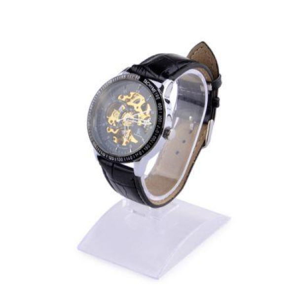 Leather Band Self-Winding Mechanical Wrist Watch