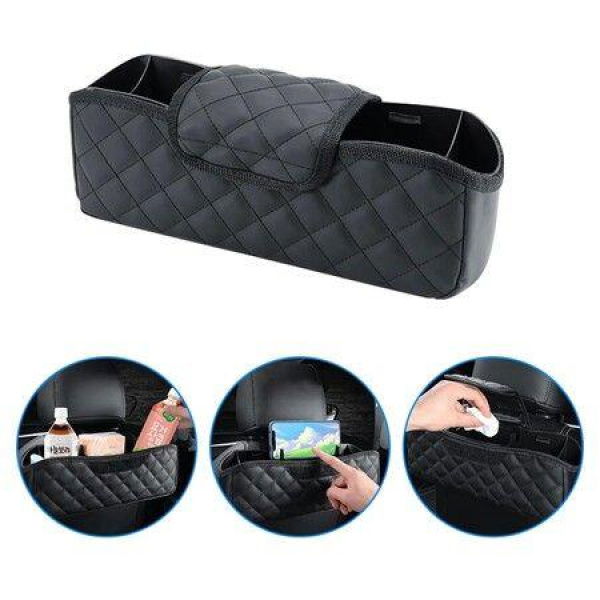 Leather Car Headrest Backseat Organizer Hanging Storage Bag With Trash Bin