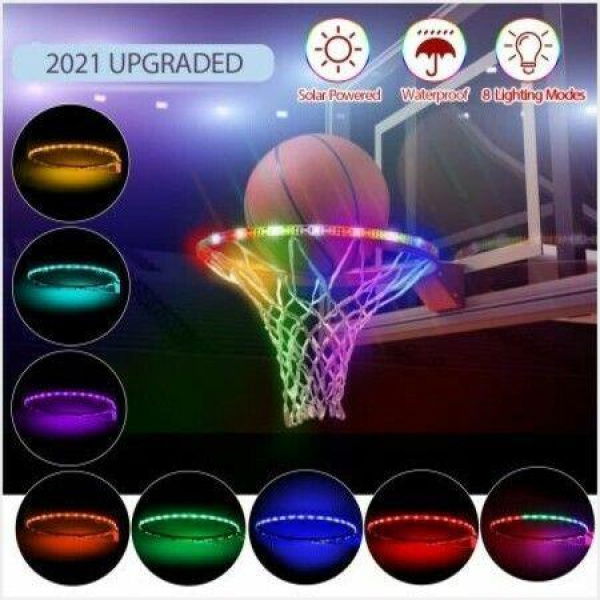 LED Basketball Hoop Lights Solar Powered Glow-in-The-Dark Basketball Rim Lights Waterproof Super Bright Strip Lights With 8 Light Modes