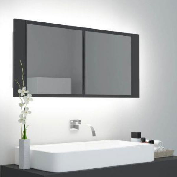 LED Bathroom Mirror Cabinet Grey 100x12x45 Cm Acrylic