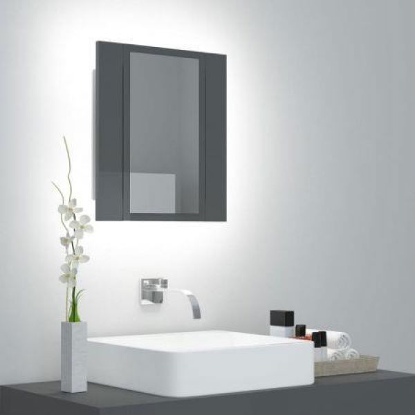 LED Bathroom Mirror Cabinet High Gloss Grey 40x12x45 Cm Acrylic