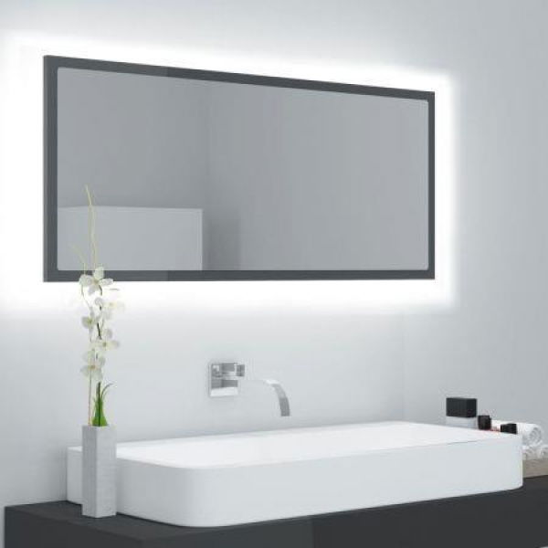 LED Bathroom Mirror High Gloss Grey 100x8.5x37 Cm Acrylic.