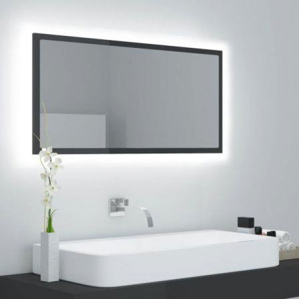 LED Bathroom Mirror High Gloss Grey 90x8.5x37 Cm Acrylic.