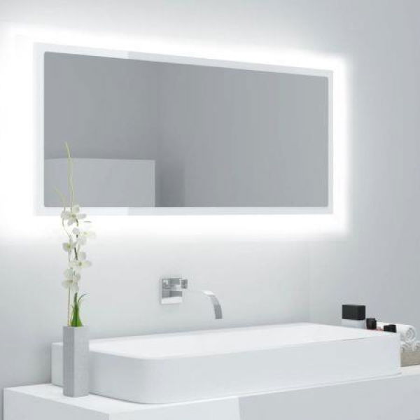 LED Bathroom Mirror High Gloss White 100x8.5x37 Cm Acrylic.