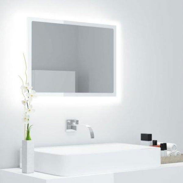 LED Bathroom Mirror High Gloss White 60x8.5x37 Cm Acrylic.