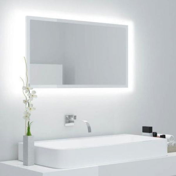 LED Bathroom Mirror High Gloss White 80x8.5x37 Cm Acrylic.