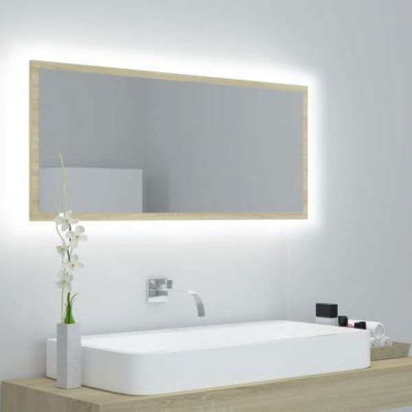 LED Bathroom Mirror Sonoma Oak 100x8.5x37 Cm Acrylic.