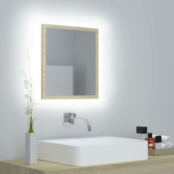 LED Bathroom Mirror Sonoma Oak 40x8.5x37 Cm Acrylic.