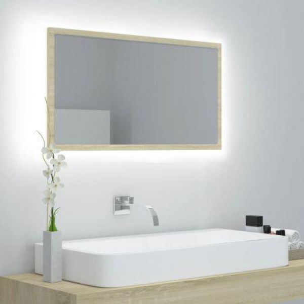 LED Bathroom Mirror Sonoma Oak 80x8.5x37 Cm Acrylic.