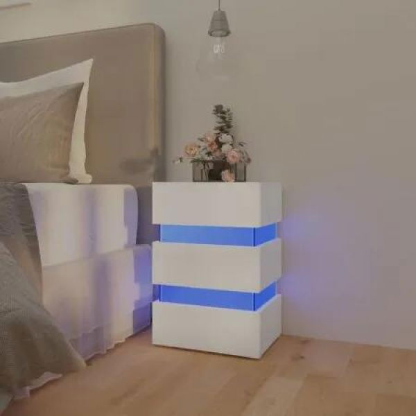 LED Bedside Cabinet White 45x35x67 cm Engineered Wood