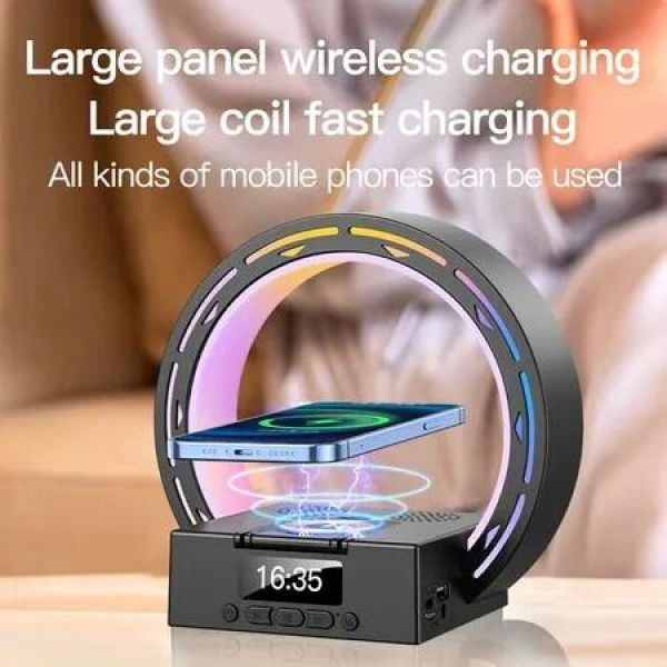 LED Bluetooth Speaker,Wireless Charging Ambient Light Speaker,Digital Clock Alarm Clock,Birthday Gift for Bedroom/Lighting