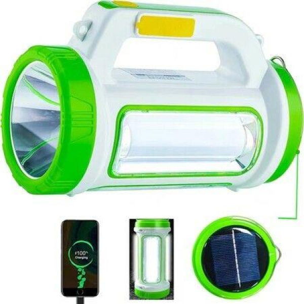 LED Emergency Handheld Flashlight Solar USB Rechargeable Camping Lantern Waterproof For Camping Outdoor - Green.