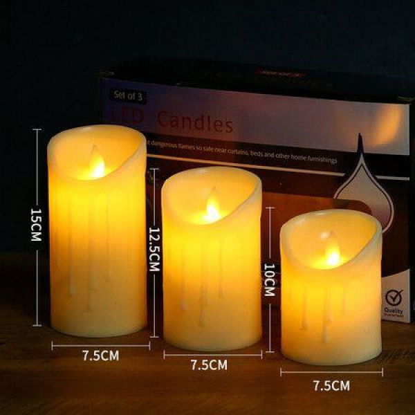 LED Flameless Candles - Flickering Battery Operated Pillar Candles With Realistic Flame (Set Of 3)