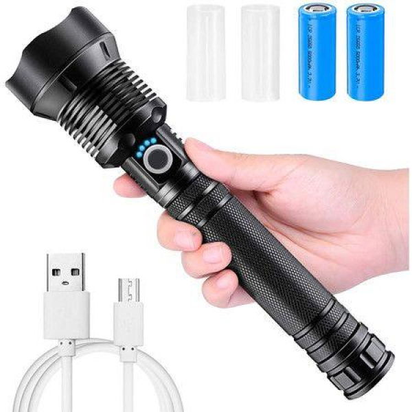 LED FlashlightZoomable And Water Resistant Torch With 26650 Battery And USB Rechargeable