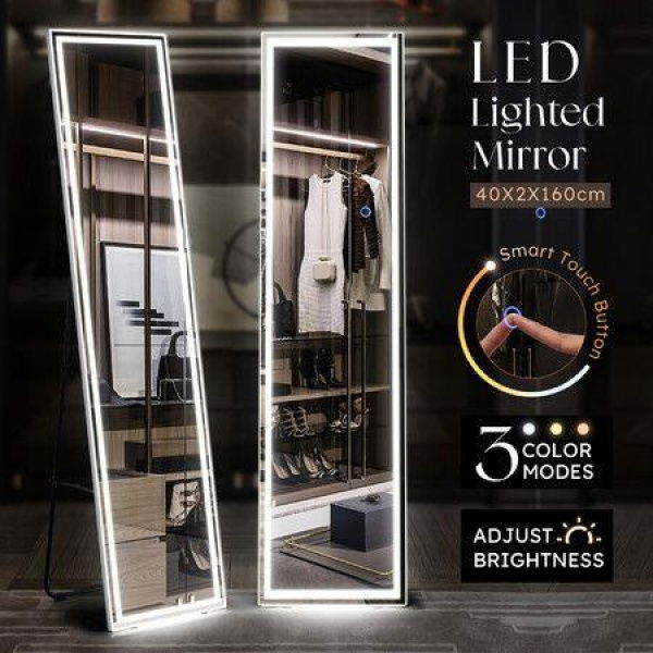 LED Full Length Floor Mirror Free Standing Wall Hanging Hallway Bedroom With Stand And 3 Light Colours