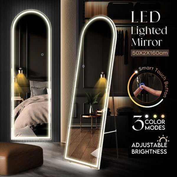 LED Full Length Mirror Arched Body Floor Free Standing Hanging Leaning
