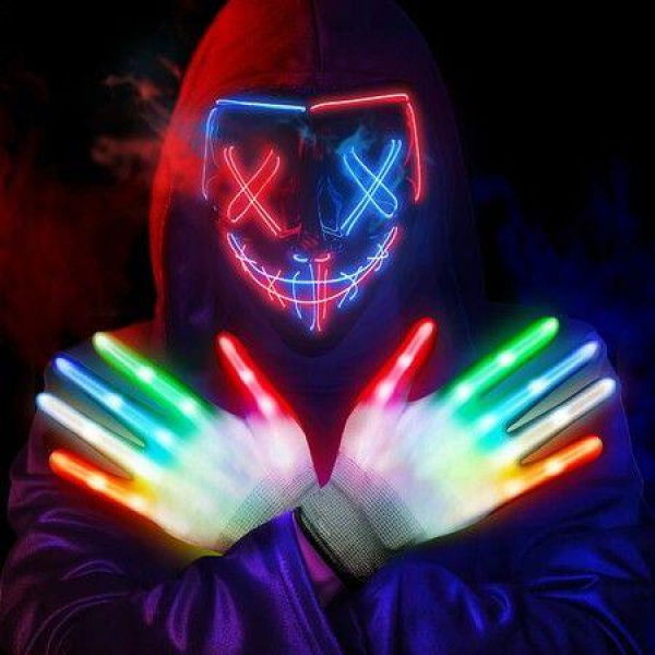 LED Halloween Mask and Light-Up Gloves Set for Halloween Costume Cosplay Party Glowing Scary Mask