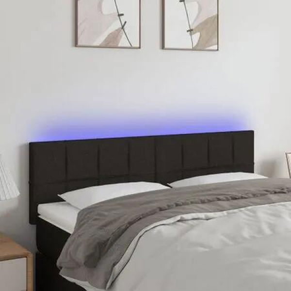 LED Headboard Black 144 cm Fabric