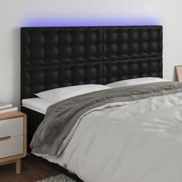 LED Headboard Black 160 cm Faux Leather