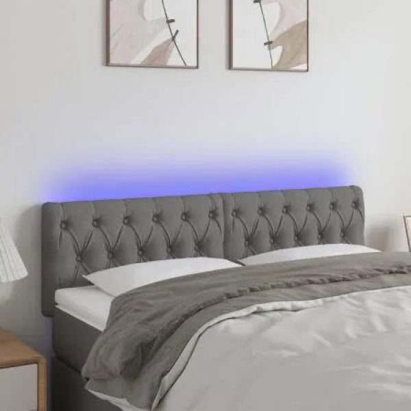 LED Headboard Dark Grey 160x7x78/88 cm Fabric