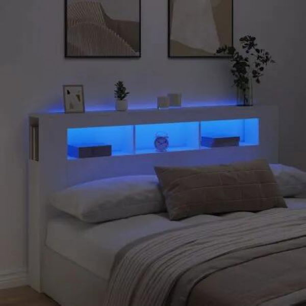 LED Headboard White 180x18.5x103.5 cm Engineered Wood