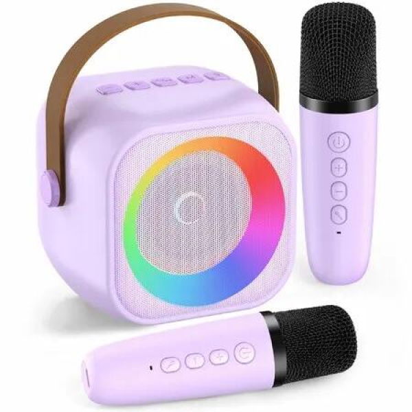 LED Karaoke Machine KTV Musical Instrument Bluetooth Speaker Wireless Microphones for Girls Ages 3+ Birthday Party Christmas Gifts Purple