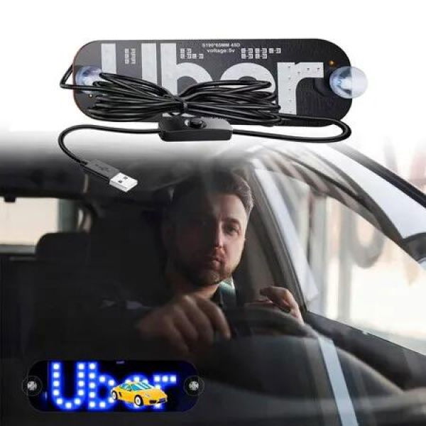 Led Light Signs,Bumper Stickers Taxi Sign Light Windshield,Blue Glow LED Sign Decal Stickers with Suction Cups Flashing Hook on Car