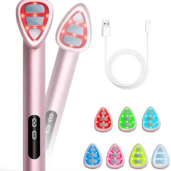 LED Light Wand for Face and Neck - Microcurrent Facial Device for Anti-Aging - Face & Eye Massager Skincare(Pink)