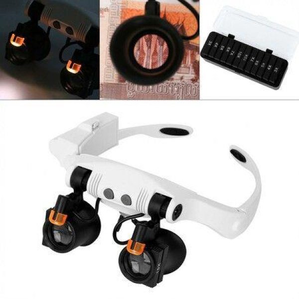 LED Magnifying Glasses Head With Light Headband Hands-Free Magnification With 3X 4X 5X 6X 7X 10X Warm And Cool LED Lights
