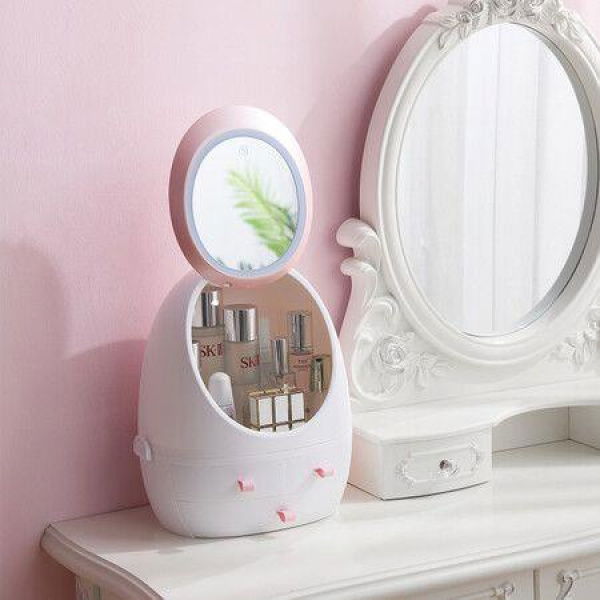 LED Makeup Organizer Modern Jewelry And Cosmetic Display Cases With Led Lighted Mirror For Bathroom Dresser