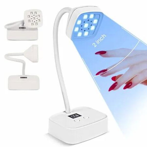 LED Mini UV Nail Lamp with Auto Sensor Gel Nail Quick Dry Gooseneck UV Light for Nails Rechargeable Flash Cure Lamp 360 Degree Adjustable Nail Dryer with 2 Timers