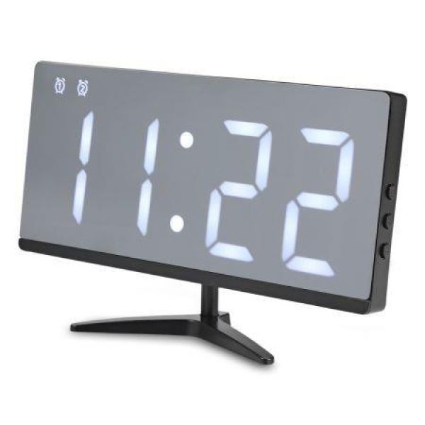 LED Mirror Digital Alarm Clock Multifunction Snooze Display Time With Bracket