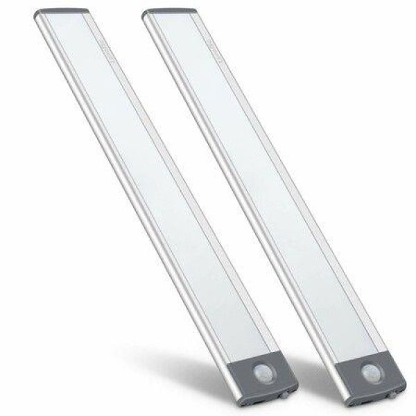 LED Motion Sensor Cabinet Light Under Counter Closet Lighting Wireless USB Rechargeable Kitchen Night Lights Battery Powered Operated Light 54-LED Light For Wardrobe Closets Cabinet Cupboard (2 Pack)