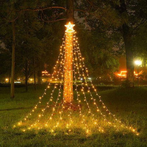 LED Pentagram Waterfall Light Solar Light String Hanging Tree Light