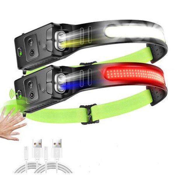 LED Rechargeable Headlamp 1000 Lumens COB Motion Sensor WaterproofSuitable For Camping Work SOS-2 Pack