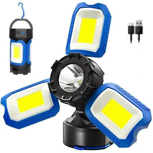 LED Rechargeable Work Light Work Lights with Magnets and Hook 3 Folding Panels Waterproof Portable Construction Light for Car Repair Emergency