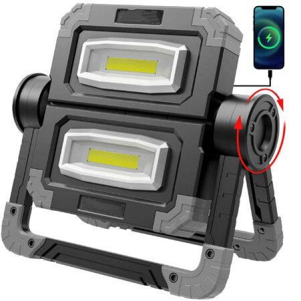 LED Work Light Rechargeable 360° Foldable Flood For Camping Emergency Car Repairing And Job Site Lighting (Grey)