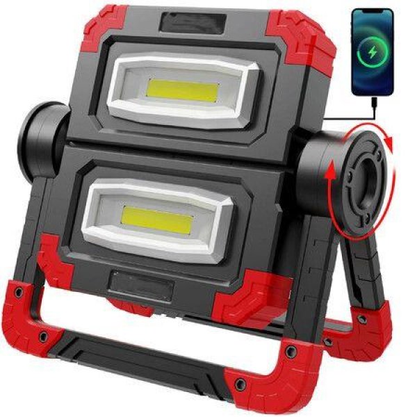 LED Work Light Rechargeable 360° Foldable Flood For Camping Emergency Car Repairing And Job Site Lighting (Red)