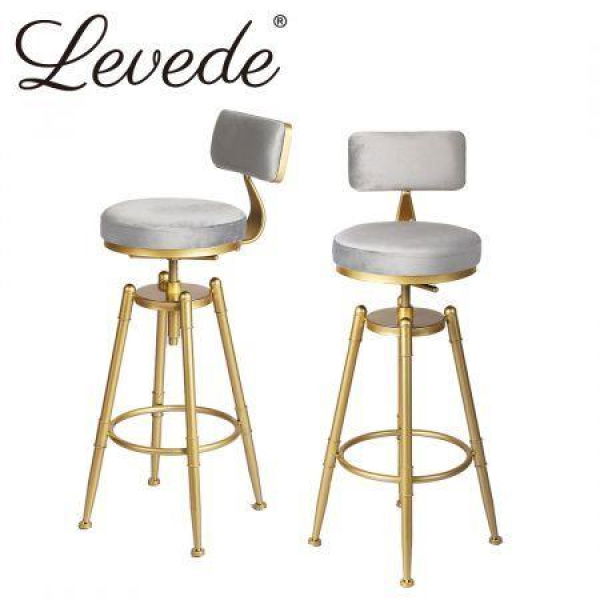 Levede Bar Stools Kitchen Stool Chair Swivel Barstools Velvet Padded Seat Grey